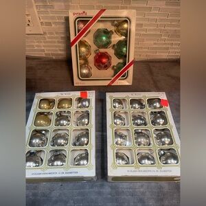 Vintage Noelle Pyramid Silver Gold Multicolor Glass Christmas Ornaments Lot